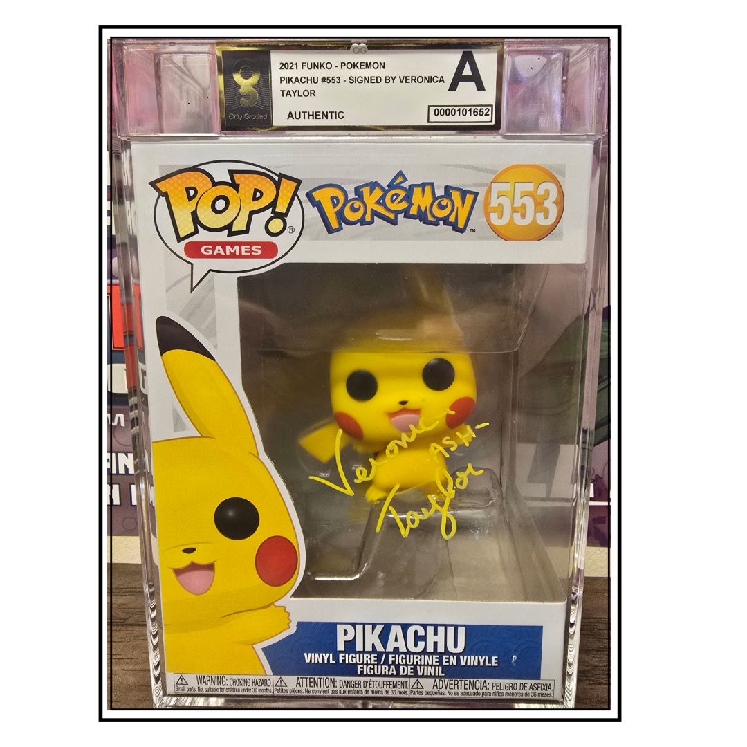 POKEMON PIKACHU FUNKO POP! #553 (2024) SIGNED BY VERONICA TAYLOR VOICE OF ASH AUTHENTICATED & SLABBED